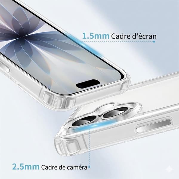 iPhone 17-fodral, Solid Stöttålig Transparent med Brun Rem Vit, Brun, Transparent