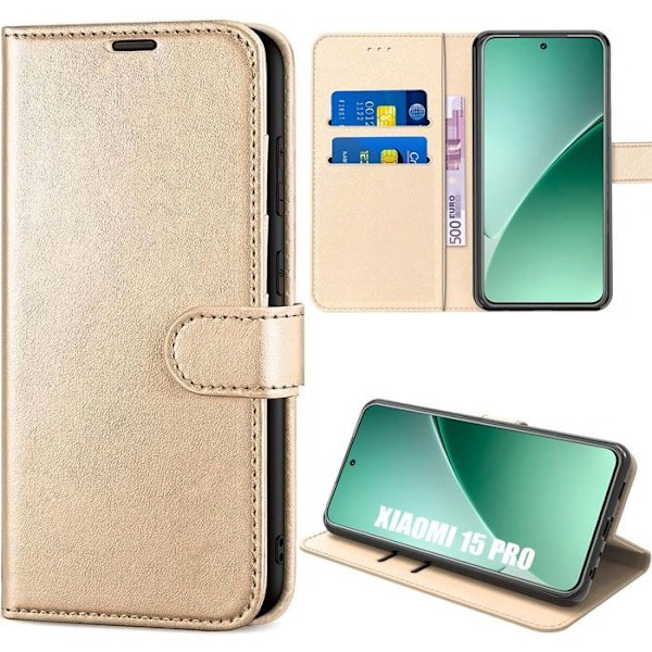 Coque til Xiaomi 15 Pro, Stødabsorberende Anti-Ridser Syntetisk Læder - Guld gyllene