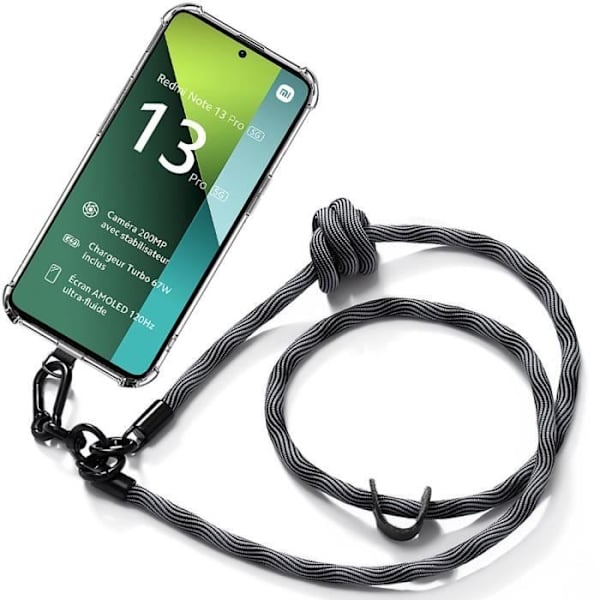 Coque - Xiaomi - Redmi Note 13 Pro 5G - Stötbeständig - Repellerande - Avtagbar Rem Grå