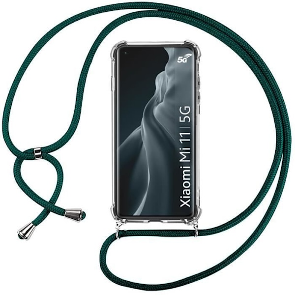 Telefoncover - E.F.Connection - Mi 11 - Transparent - Fleksibel - Ridsikker med natgrøn snor Transparent-midnattsgrön
