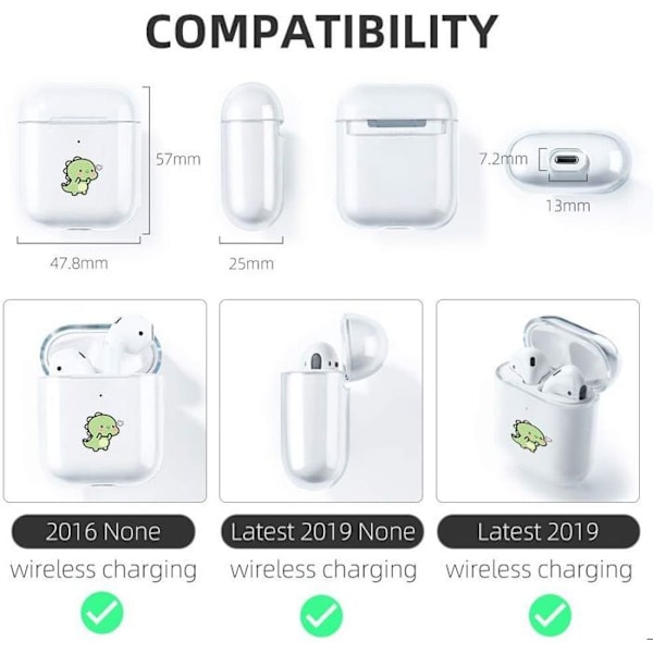Coque til AirPods 1/2, Stødabsorbent, Anti-Rids Hårdt Gennemsigtigt Dinosaurmønster Transparent