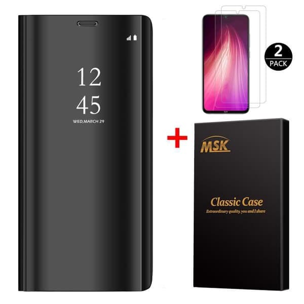 Coque - Xiaomi - Redmi Note 8 - Spegel - Härdat glas - Ställfunktion Svart