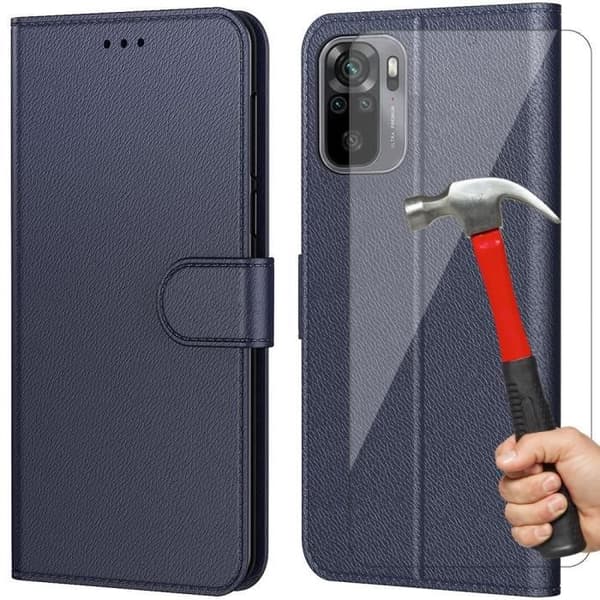 Coque och härdade glas - E.F.CONNECTION - För Redmi Note 10/10S - Marinblå - Stötsäker - Rep-skyddande marinblå