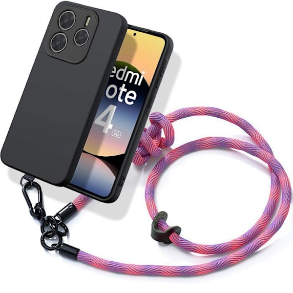Coque för Xiaomi Redmi Note 14 5G (ej för 4G) Silikon Stötsäker Svart med Robust Rosa Snöre Svart ros