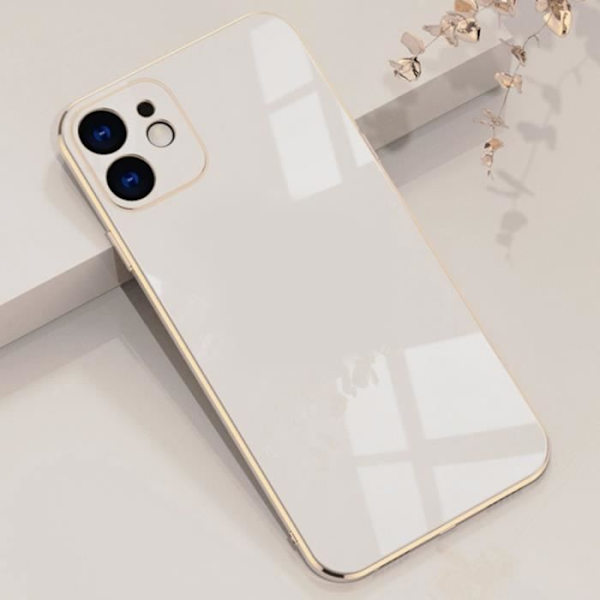 Fodral för iPhone 13 (6,1") Vit + 2 härdat glas TPU Anti-repor Stötsäkert guldkant lyxmode Vit