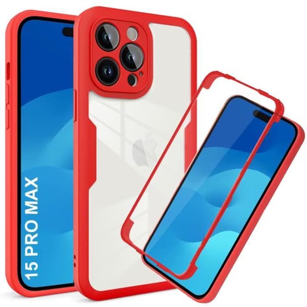 Coque - Röd - för iPhone 15 Pro Max - 360° Stötsäker Skydd - TPU och Hård PC - för Xiaomi Mixte Röd
