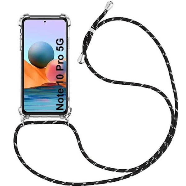 Fodral för Redmi Note 10 Pro 5G (6,67") Transparent förstärkt hörn Mjukt stötsäkert skydd + Axelrem Svart Transparent-svart