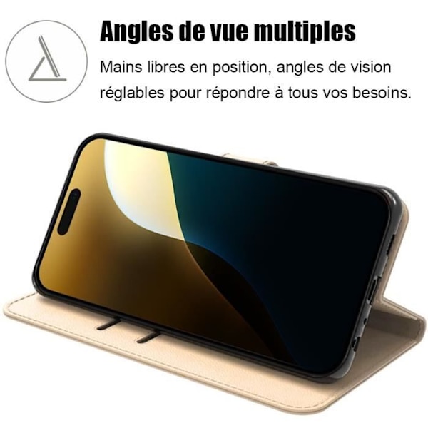 2 härdade glasögon + fodral för iPhone 16 Pro Max, anti-skrapfodral i guld syntetiskt läder