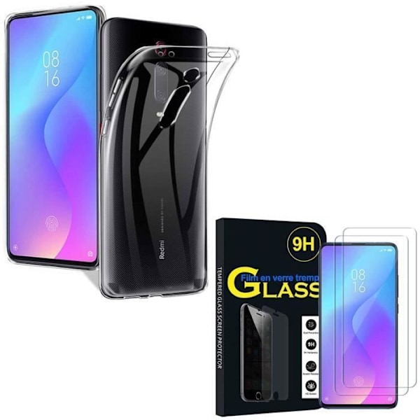 Til Xiaomi Redmi K20- Redmi K20 Pro- Mi 9T- Mi 9T Pro 6.39": UltraSlankt silikone gel cover - TRANSPARENT + 2 film af hærdet glas