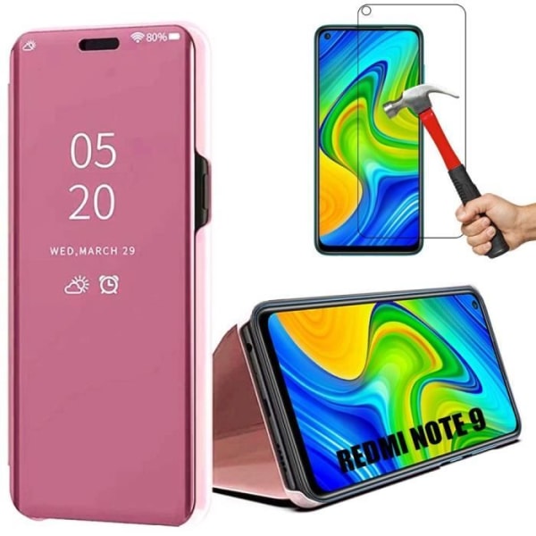 Skyddsfodral för Redmi Note 9 - E.F.CONNECTION - Spegeleffekt - Genomskinligt fönster - Rosa rosa