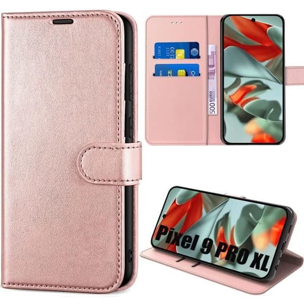 Heltäckande skal - för Google Pixel 9 Pro XL - PU-läder - Stötsäker - Rosa Ros