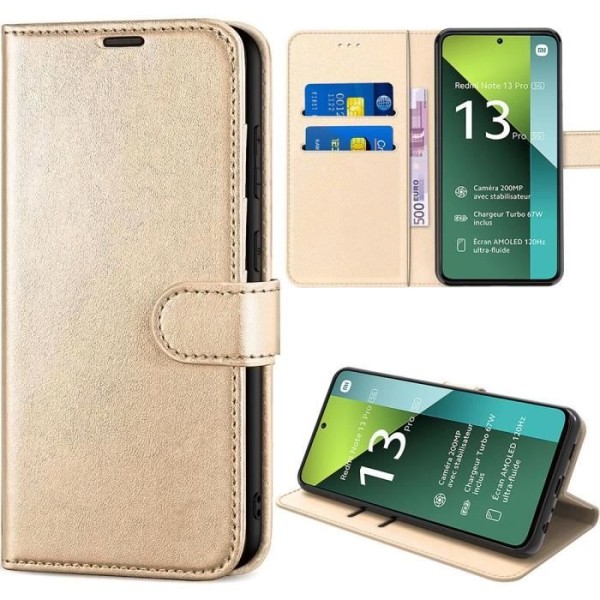 Coque - Xiaomi - Redmi Note 13 Pro 5G - Guld - Syntetisk Læder og TPU - Støttefunktion gyllene