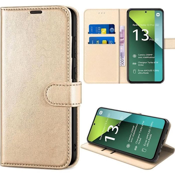 Coque - Xiaomi - Redmi Note 13 Pro 5G - Guld - Syntetiskt läder och TPU - Stödfunktion gyllene