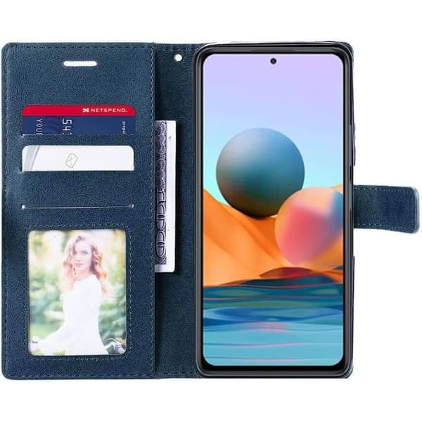 Coque och Härdat Glas - E.F.CONNECTION - För Xiaomi Redmi Note 10 Pro - Mörk Blå - Läder Effekt - Rep-resistant marinblå
