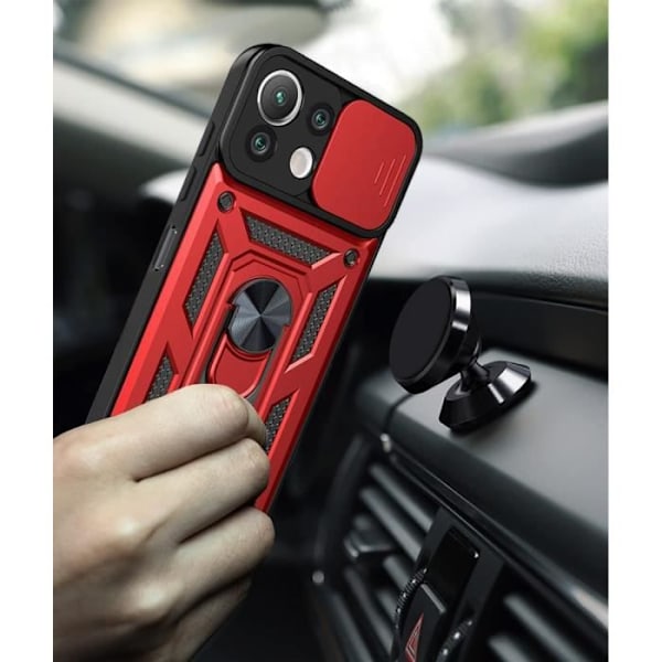 Fodral + 2 härdade glasögon till Xiaomi Mi 11 Red Hard Rigid Ring Anti-Scratch