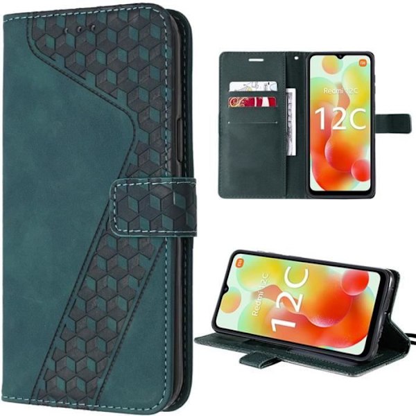 Coque - Xiaomi - Redmi 12C-11A - PU og TPU Læder - Kortlomme - Justerbar Støtte Nattgrönt