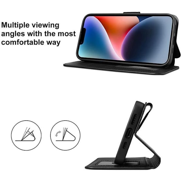 Plånboksfodral - MÄRKE - iPhone 14 - Svart - Stötabsorberande - Mjuk - Magnetisk stängning Svart