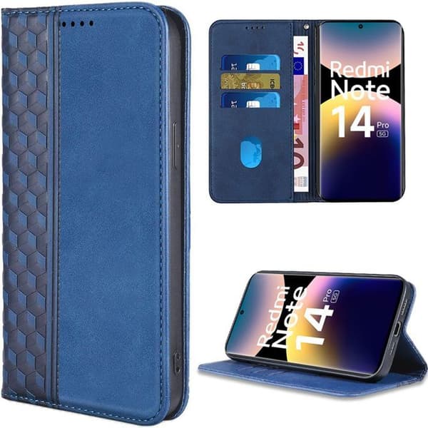 Coque - E.F.CONNECTION - För Xiaomi Redmi Note 14 Pro 5G - PU-läder Blå Marin - Stöttålig - Repfria marinblå