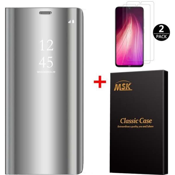 Coque - Xiaomi - Redmi Note 8 - Spegel - Härdat glas - Ställfunktion Silver
