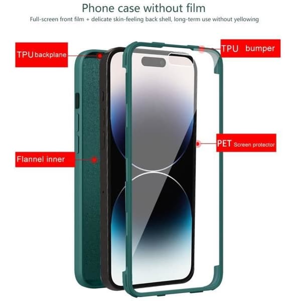 Coque Intégrale - EF CONNECTION - för iPhone 14 Pro Max - Hybrid Skydd - Silikon - Nattgrön Midnattsgrönt