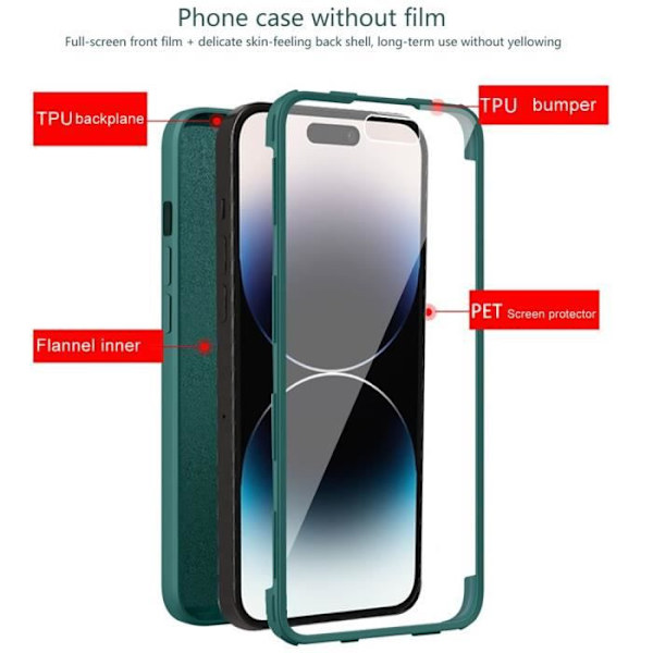 Heltäckande skal - iPhone - 14 Pro Max - Hybrid skydd - Silikon - Nattgrön Midnattsgrönt
