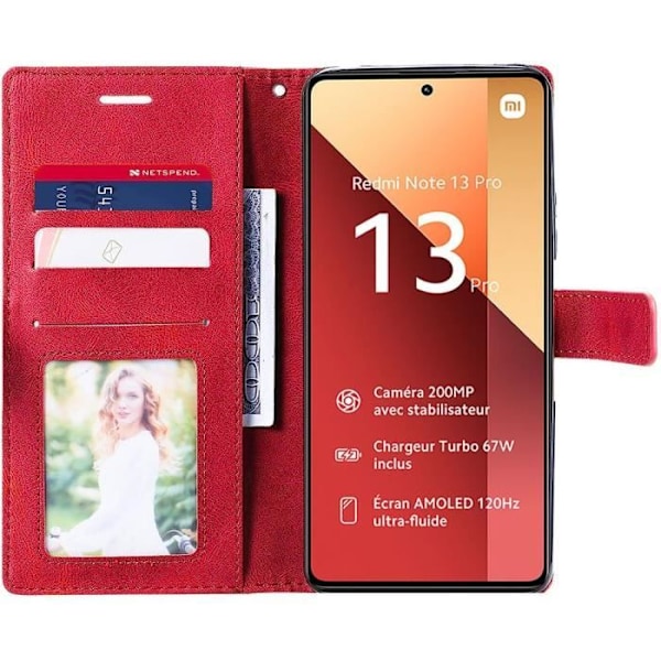 Fodral till Xiaomi Redmi Note 13 Pro 4G (ej för 5G) Anti-skrapa Stötsäkert skydd Syntetiskt läder Röd