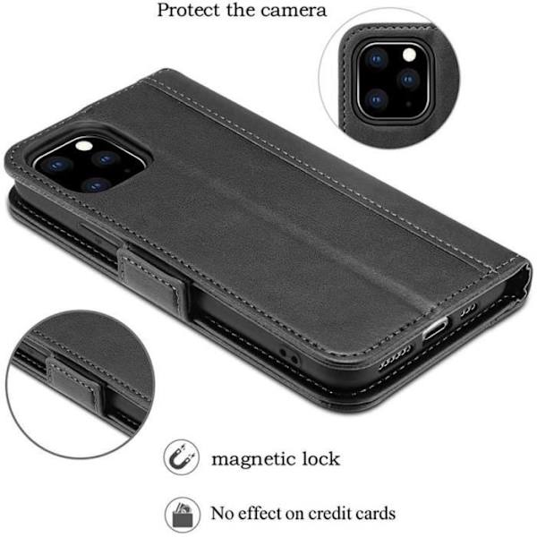Coque Etui Rabat - Premium - iPhone 11 Pro - Tempereret Glas - Beskyttelse 360° - Sort Svart