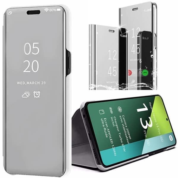 Coque - E.F.CONNECTION - för Xiaomi Redmi Note 13 Pro 5G - Stötabsorberande - Ställfunktion - Spegeleffekt Silver