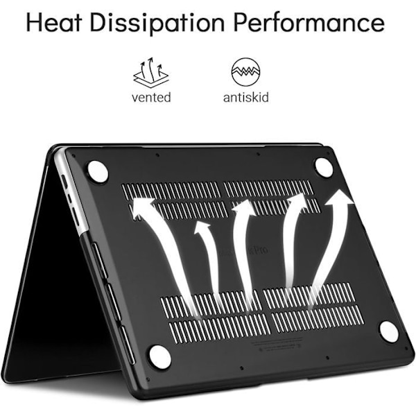 Cover til MacBook Air 15 Tommer M4 M3 M2 2025 2024 2023, Ventileret Hård Beskyttelse Stødabsorberende Skridsikker Sort Svart