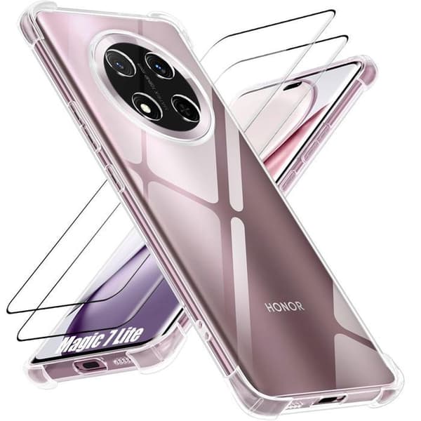 Skal + 2 Doppade Glas för Honor Magic 7 Lite, Transparent Slim Silikon Stöttålig Förstärkt Transparent