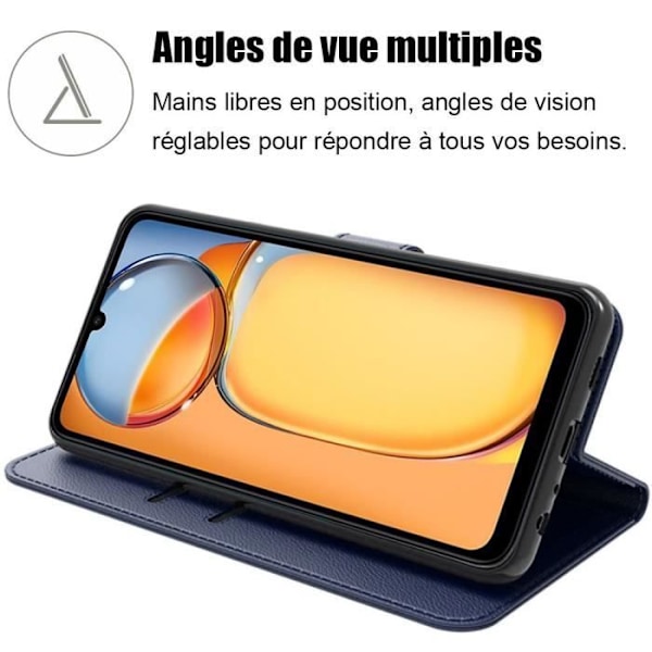 Skyddsskal - E.F.CONNECTION - Xiaomi Redmi 13C - PU-läder och TPU - Mörkblå - Justerbart stöd marinblå