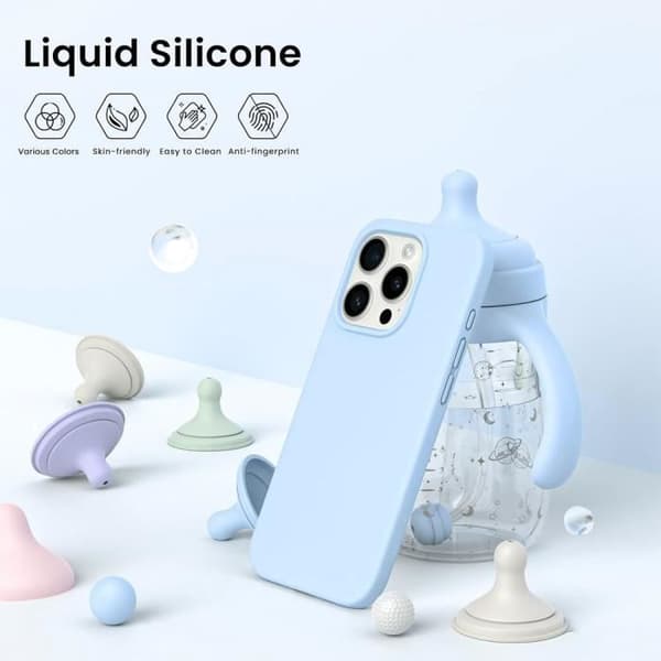 Coque - E.F.CONNECTION - för iPhone 15 Pro - Silikon TPU - Ljusblå - 2 Härdat Glas Himmelsblå