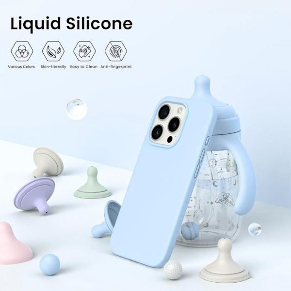 iPhone 15 Pro-fodral - MÄRKE - Flytande Silikon - Ljusblå - 2 Härdat Glas - Effektivt Skydd Himmelsblå