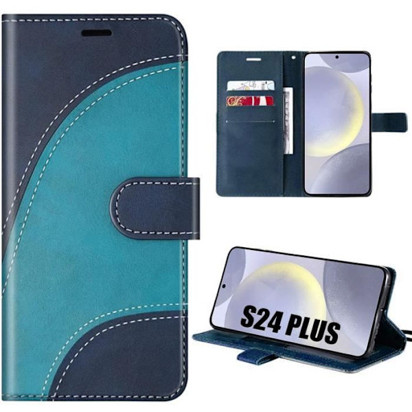 Coque - Samsung - Galaxy S24 Plus - Läder Effekt Blå - Skydd 360° - Kortförvaring Blå