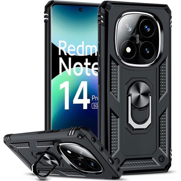 Skyddshölje - Xiaomi - Redmi Note 14 Pro+ 5G - Stötsäker - Repfria - Rotationsring Svart