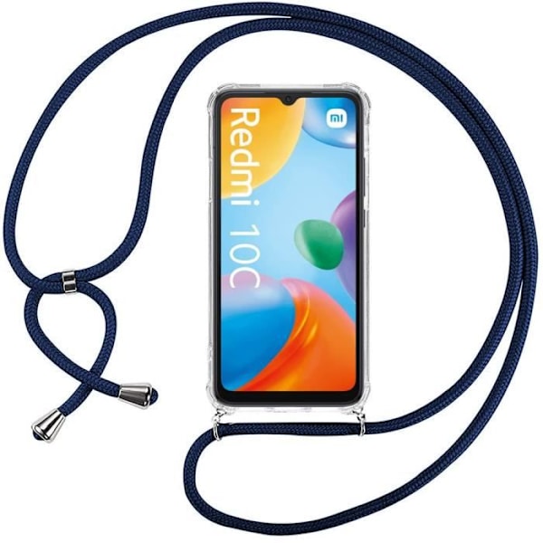 Fodral till Xiaomi Redmi 10C Förstärkt skydd TPU Stötsäkert Transparent med lanyard Marinblå Transparent-marinblå