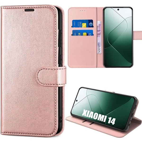 Skydd för Xiaomi 14 - Rosa - PU-läder - Stötabsorberande - Fällbar - Inbyggt stativ Rosa