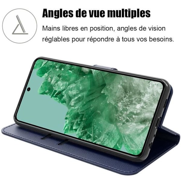 Fodral - Google - Pixel 8 Pro - PU-läder - 2 härdat glas - Full skydd marinblå