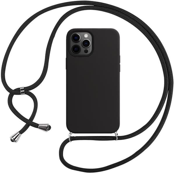 Skyddsskal - E.F.CONNECTION - för iPhone 12 Pro Max - Mjuk - Svart - Med dragband Svart