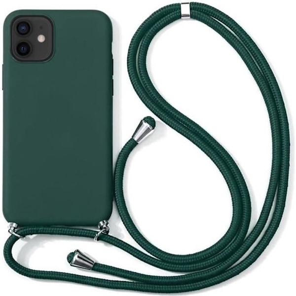 Skyddande skal för telefon + Snöre - E.F.CONNECTION - för iPhone 11 - Mörkgrön - Flexibelt - Repellerande Midnattsgrönt