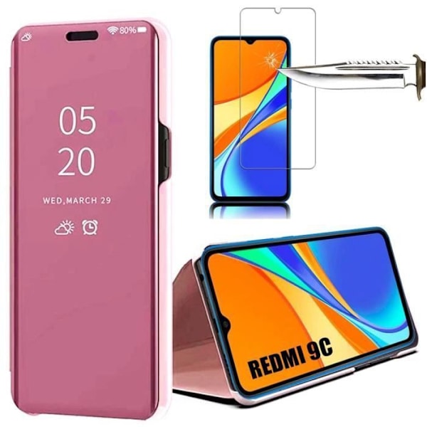 Skyddsfodral för Redmi 9C - E.F.CONNECTION - Hårt skal - Spegeleffekt - Anti-Shock - Rosa rosa
