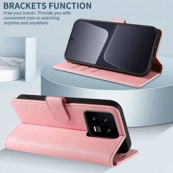 Etui til Xiaomi 13 Pink Anti-skrabekortholder Blødt PU-læder 360 grader Rosa