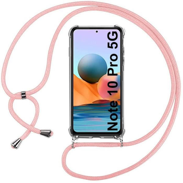 Fodral för Redmi Note 10 Pro 5G (6,67") Tunn TPU Transparent förstärkt hörnskydd med halsband Rosa Transparent-rosa