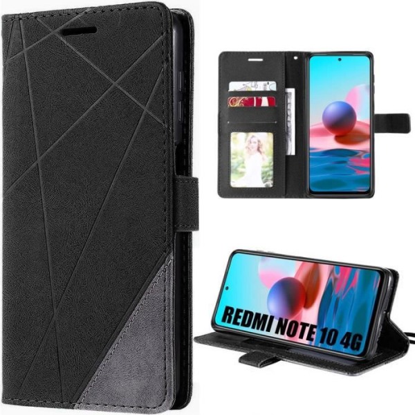 Etui til Xiaomi Redmi Note 10 - Elegant lædereffekt Flip Cover Sort