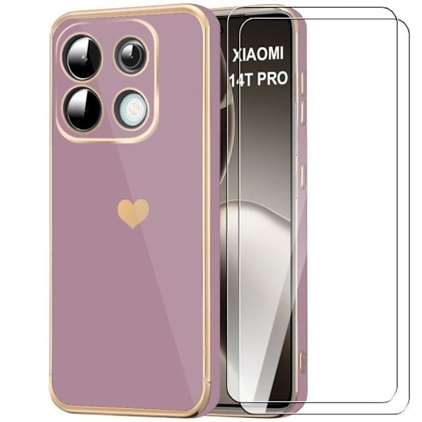 Coque - Xiaomi - 14T Pro - Blød TPU Lilla - 2 Tempererede Glas - Ridsebeskyttelse Lila