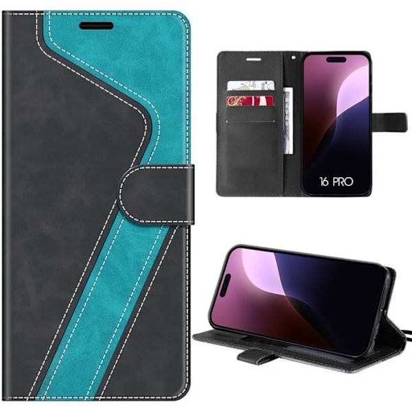 Cover til iPhone 16 Pro - Beskyttelse med klap - Syntetisk læder - Blå - Magnetisk - Foldbar Blå