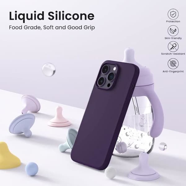 Coque - E.F.CONNECTION - för iPhone 15 Pro - Mörklila silikon - Antiglidsäker - Flexibel Mörklila