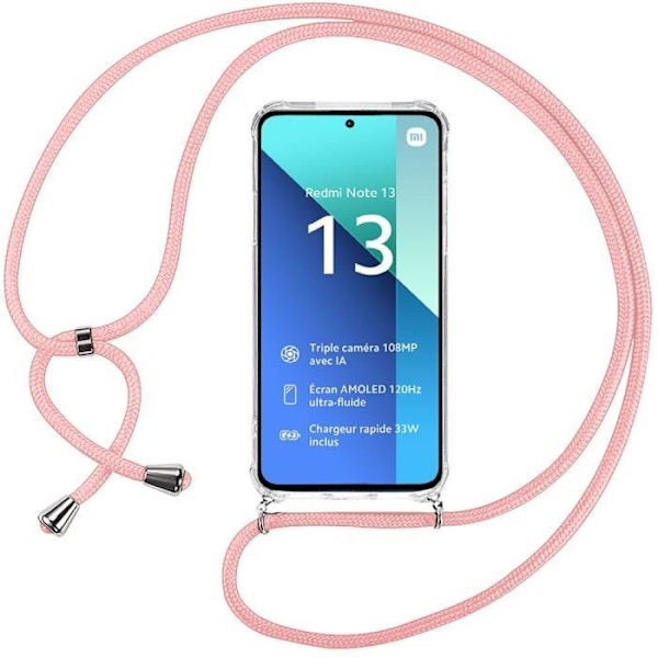 Fodral till Xiaomi Redmi Note 13 4G (ej för 5G) Förstärkt stötsäker TPU med halsbandssladd Rosa