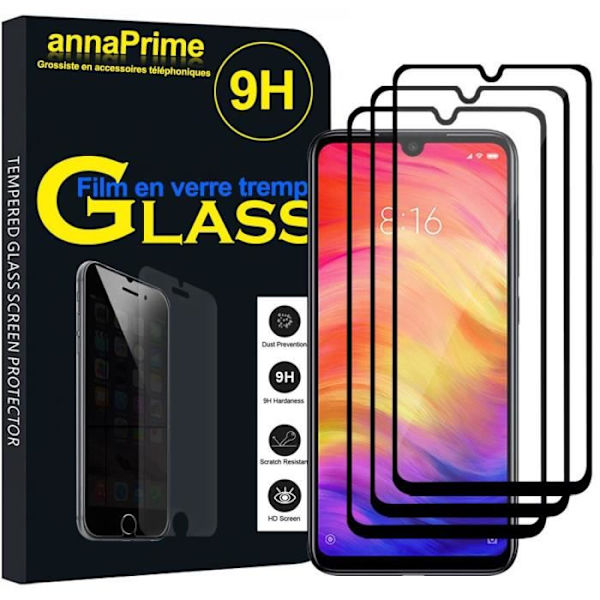 Vcomp - För Xiaomi Redmi Note 7- Redmi Note 7 Pro 6.3": Pack - 3-pack skärmskydd av härdat glas i färg - SVART