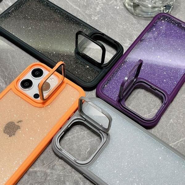 Fodral till iPhone 16 Plus, genomskinligt glitter stötsäkert skydd med kameraskydd - grå